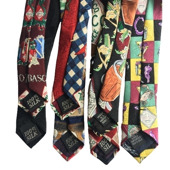 TABASCO Novelty Neckties Ties 100% Silk Made USA Lot 7 Graphic Hot Sauce Vintage - Picture 7 of 15